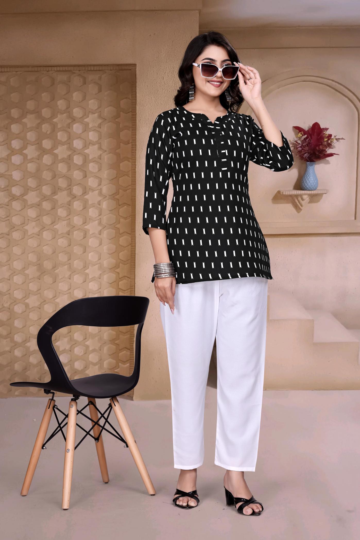 Casual Girls Black Round-Neck Tunic Top