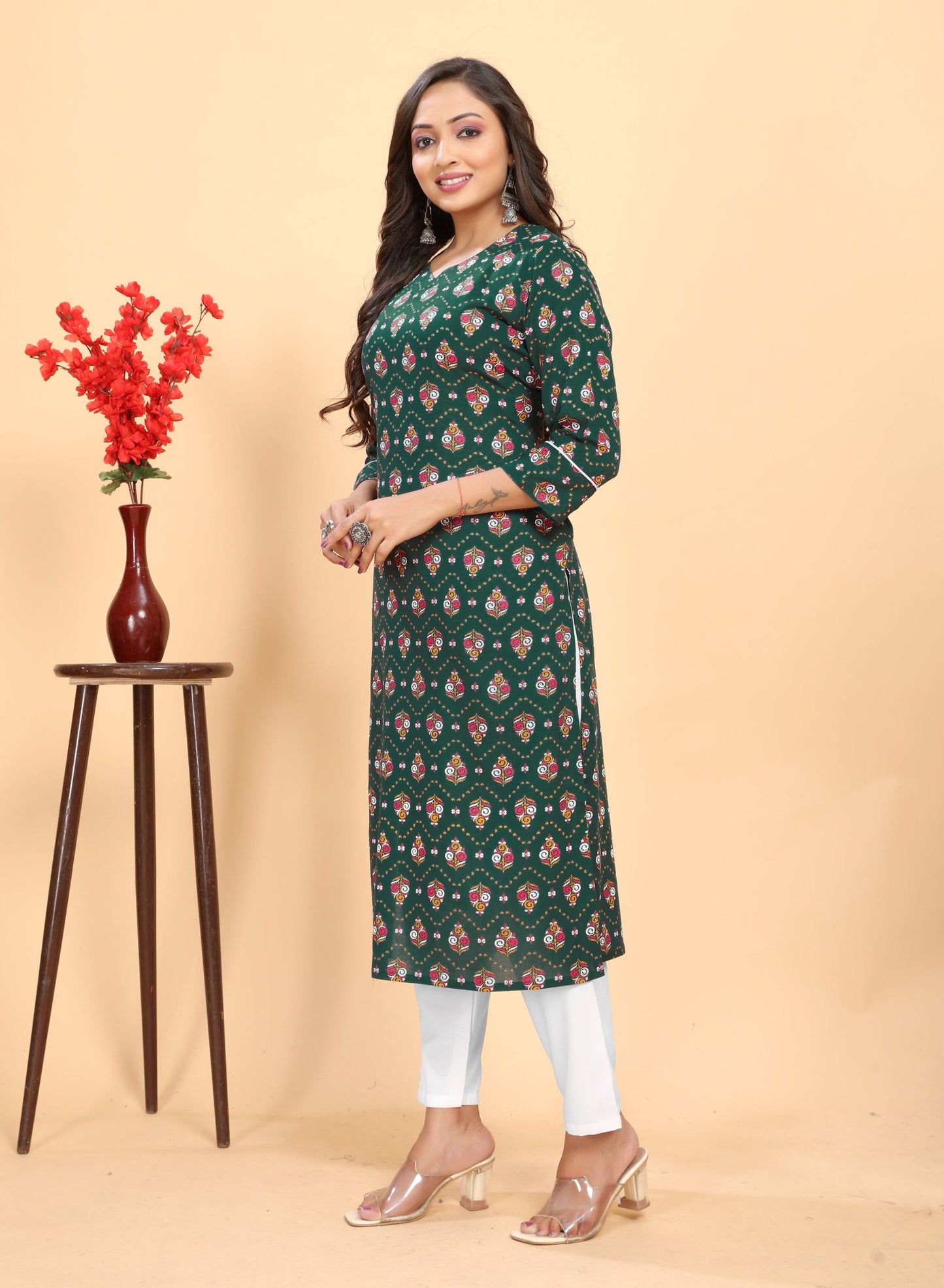 : Green Block Printed Kurta Trouser set