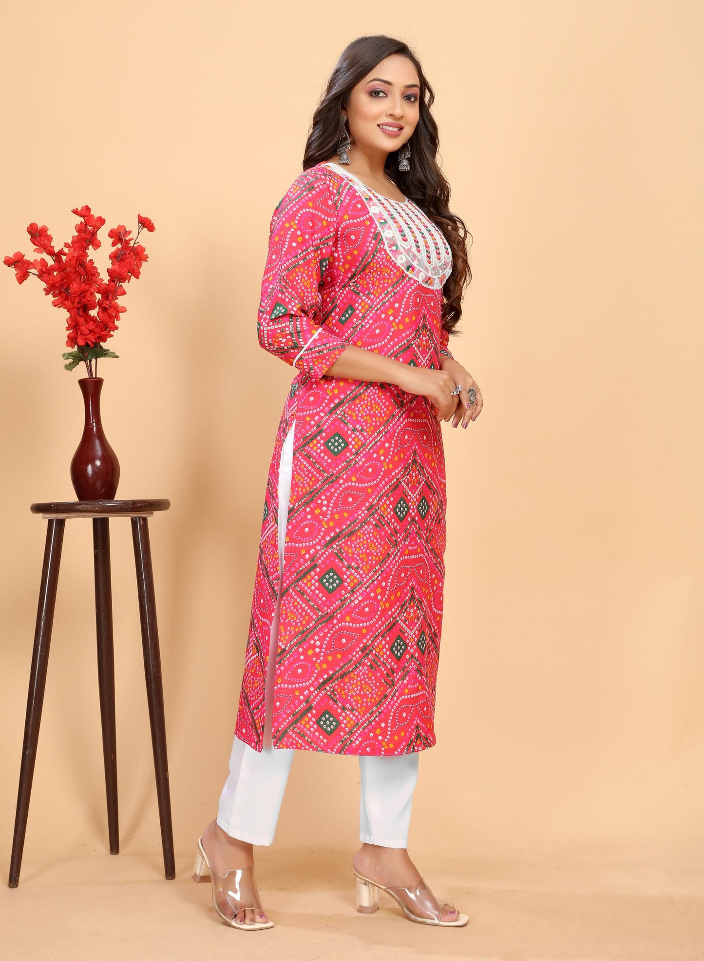 Pink Printed Straight Kurta-pant