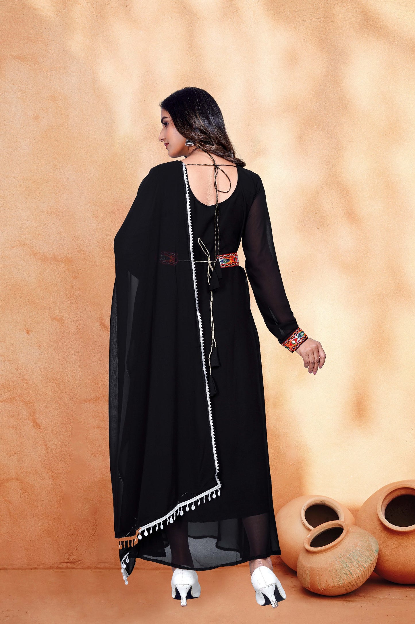 Black Embroidery kurta with dupatta