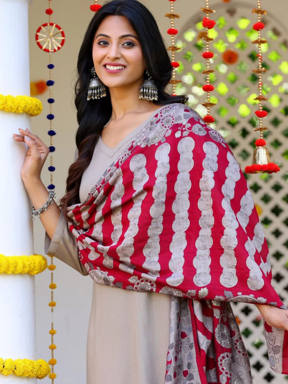 Grey Cotton Slub kurti pant dupatta set