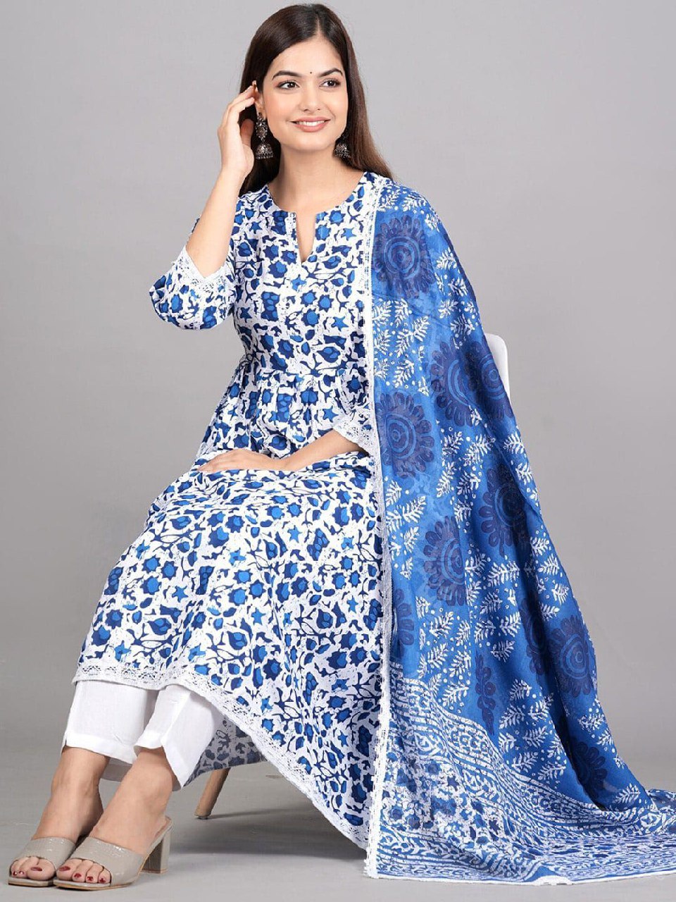 Heavy Cotton Kurti with pant & Dupatta