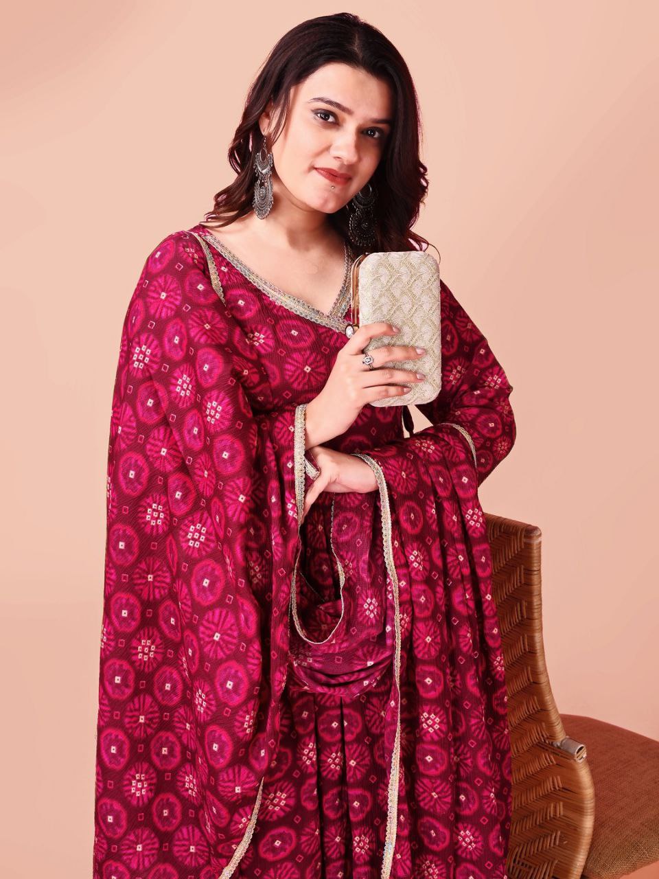 Woman angrakha cut printed kurti- dupatta