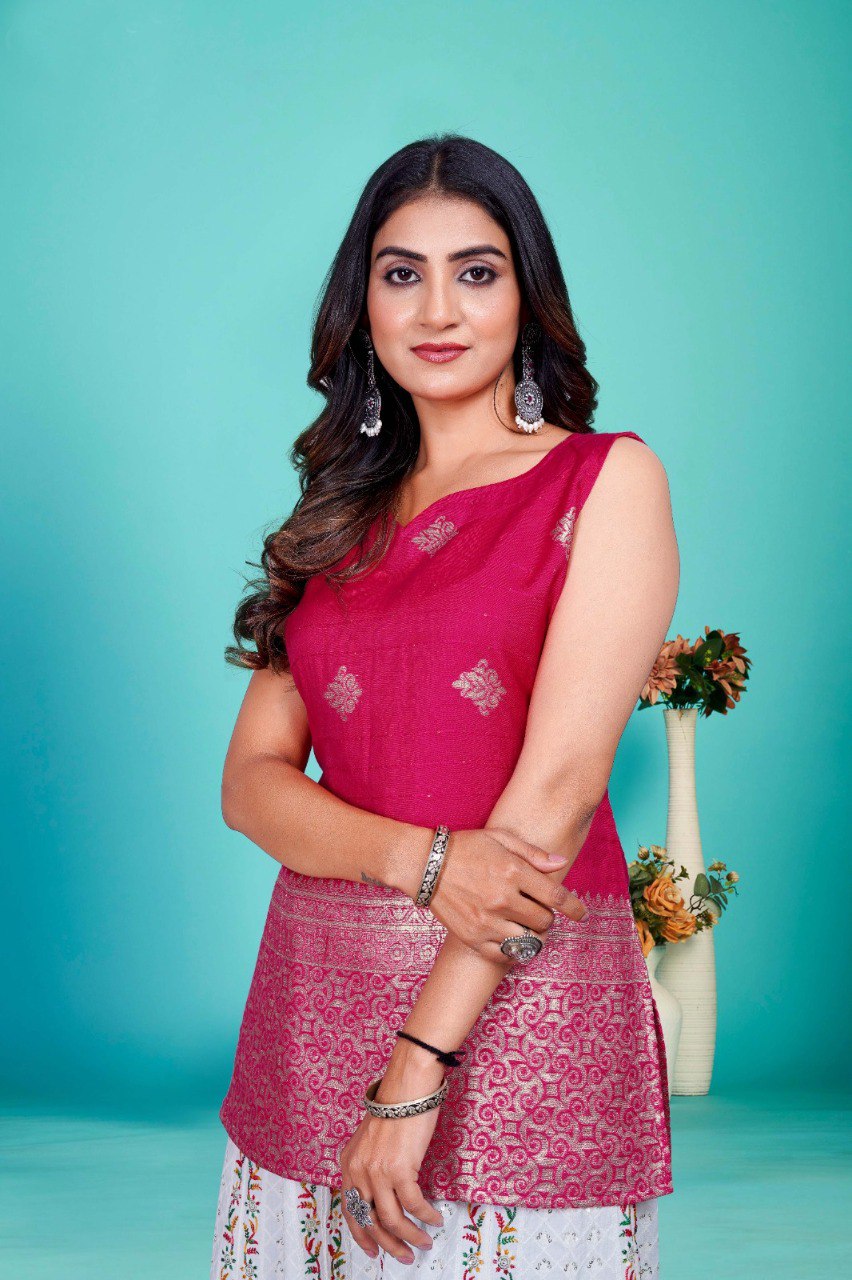 Pink Sleeveless with Golden Zari Work top