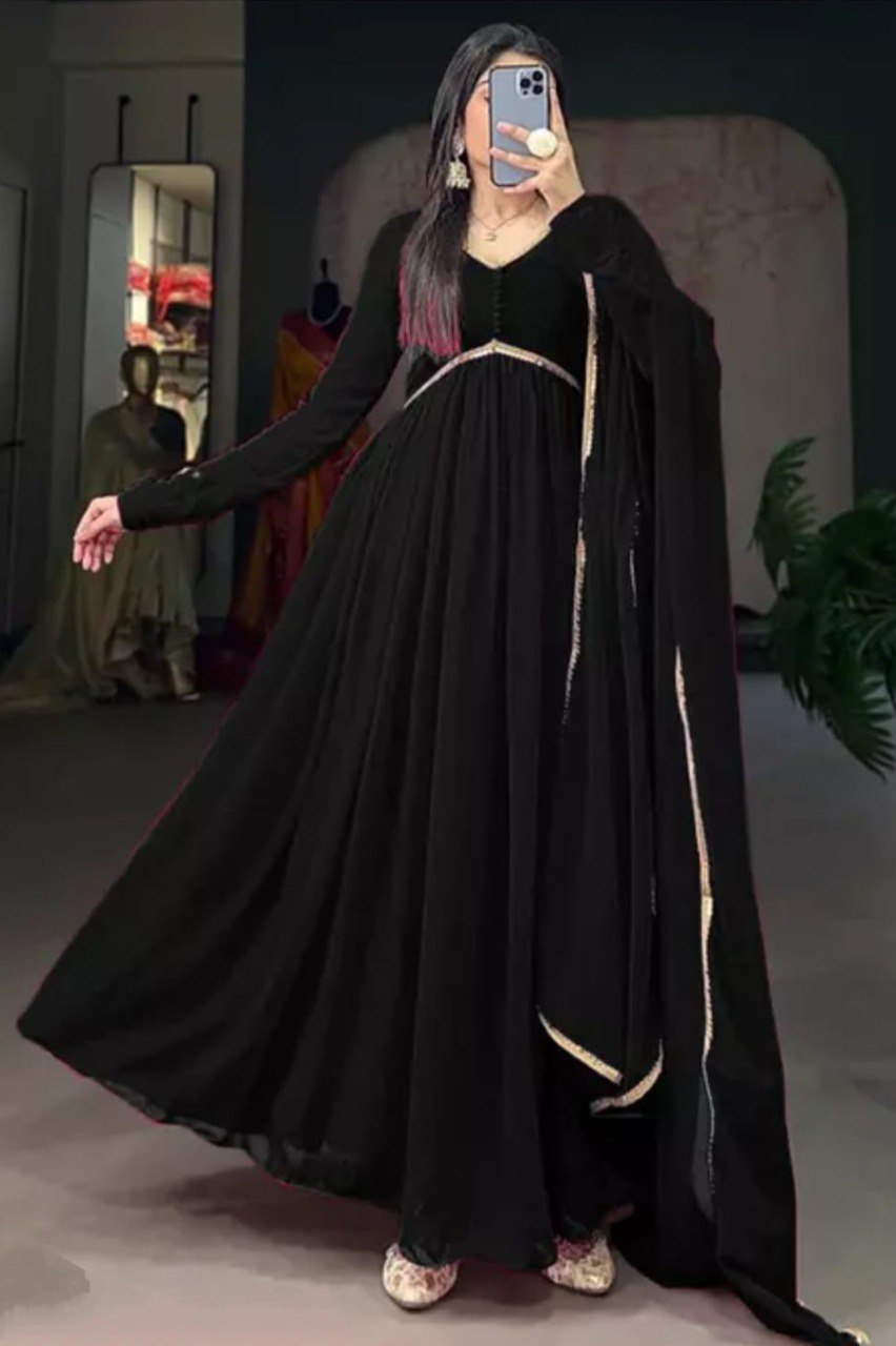 Black flared kurta with dupatta