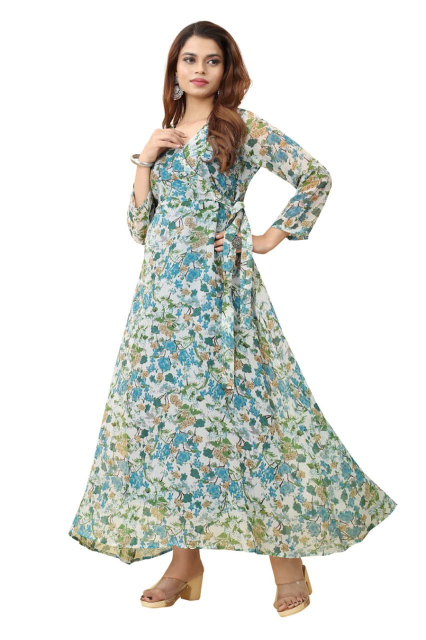 Fancy Georgette sky Blue Floral Printed dress