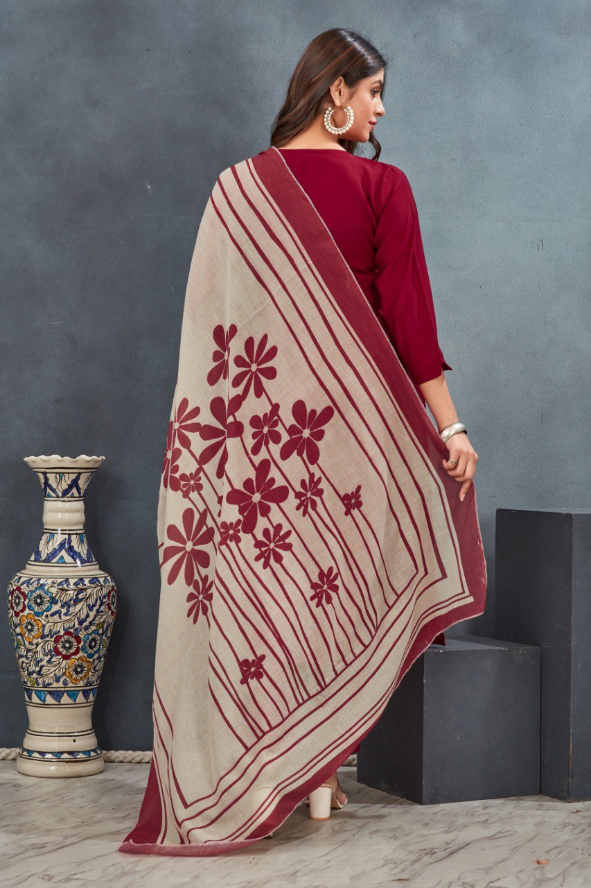 Maroon Plain Kurta Pant with Dupatta suit