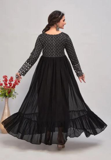 woman Black embroidered georgette anarkali gown