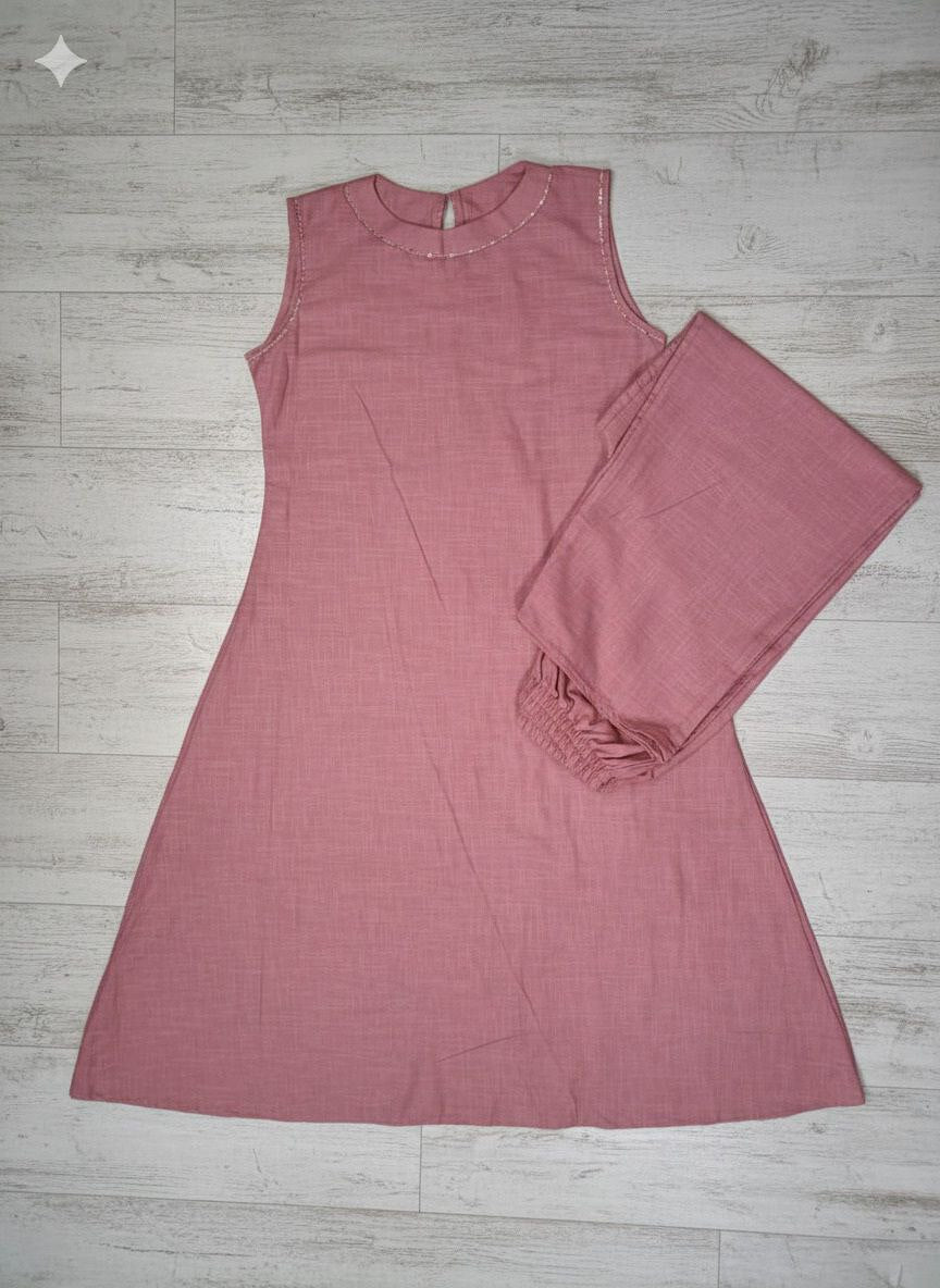 Peach soft Cotton Solid Kurta Palazzo set