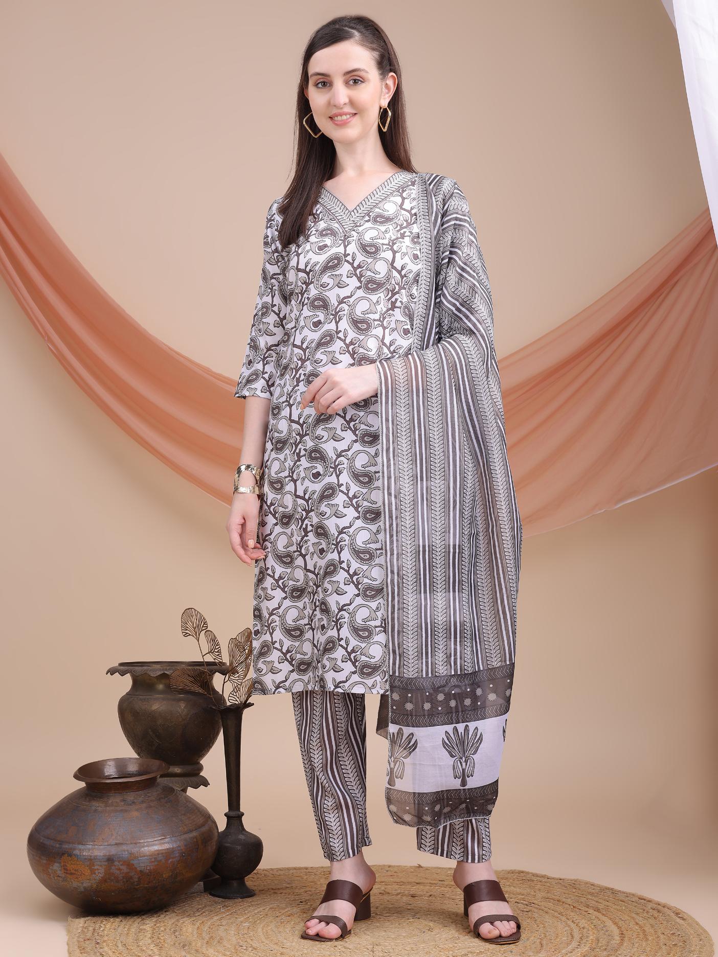 Heavy Cotton Kurti with pant & Dupatta