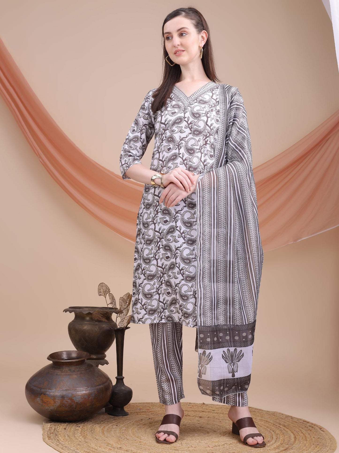Heavy Cotton Kurti with pant & Dupatta