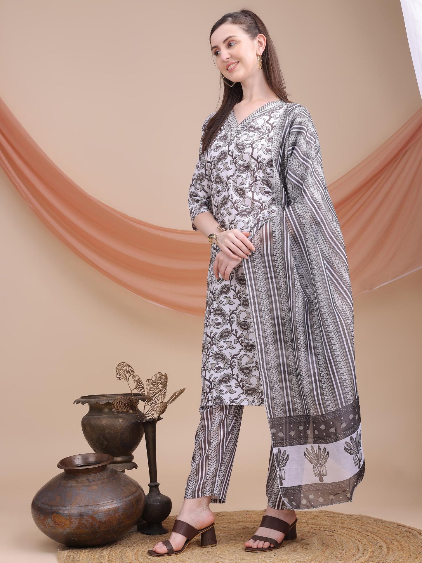 Heavy Cotton Kurti with pant & Dupatta