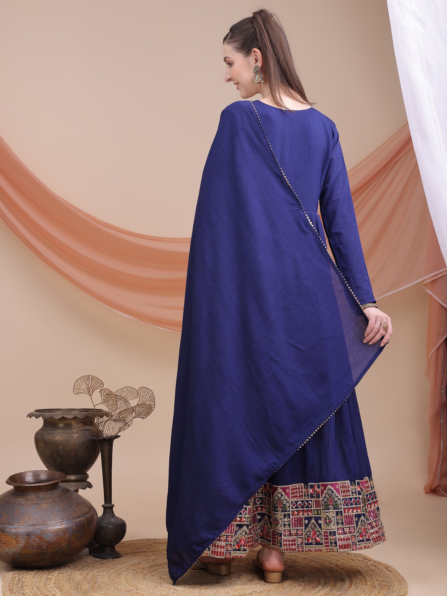 woman Angrakha style anarkali kurta with dupatta suit
