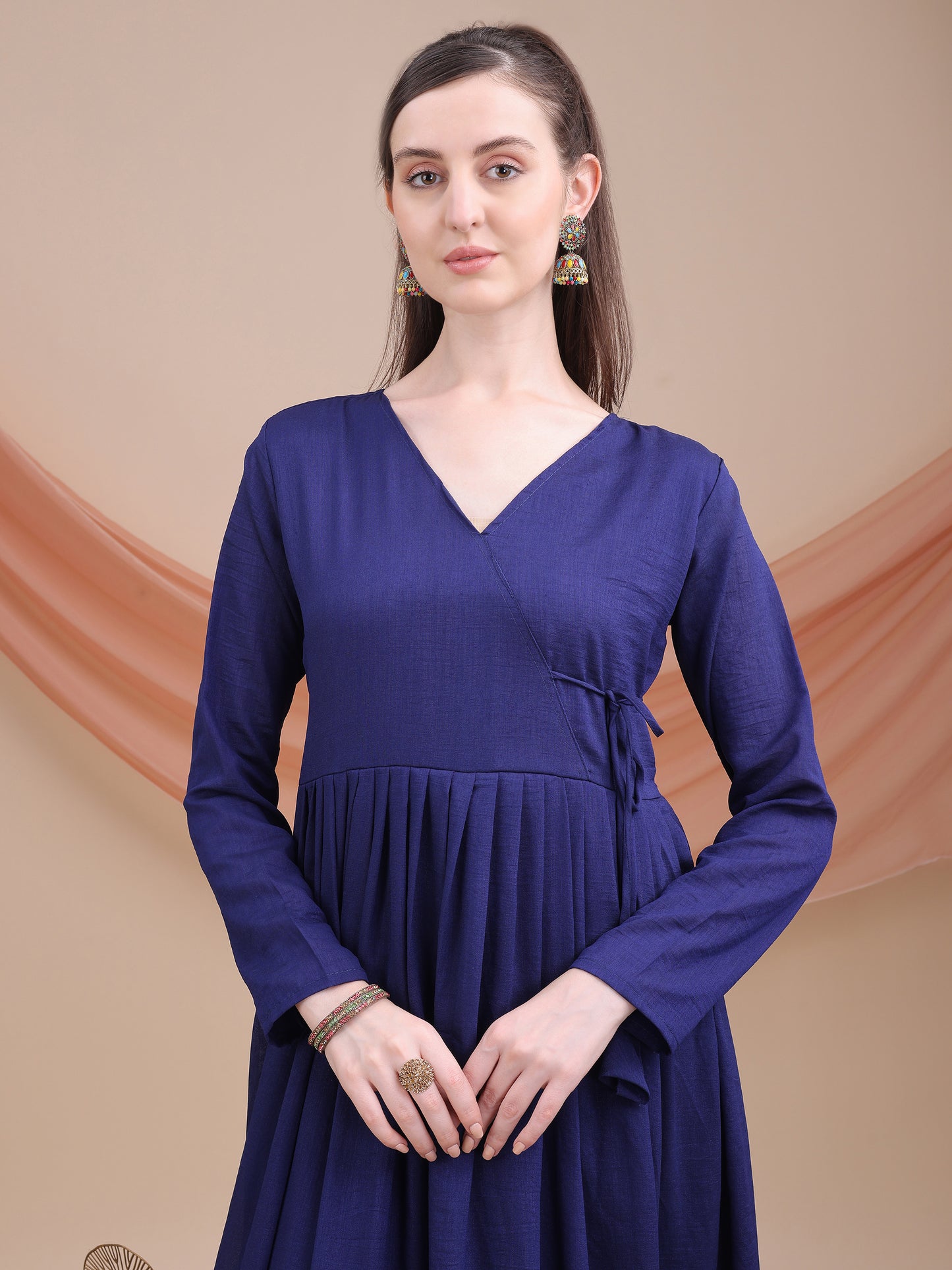 woman Angrakha style anarkali kurta with dupatta suit