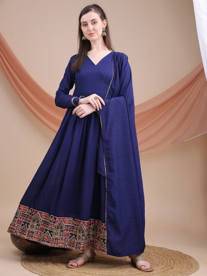 woman Angrakha style anarkali kurta with dupatta suit