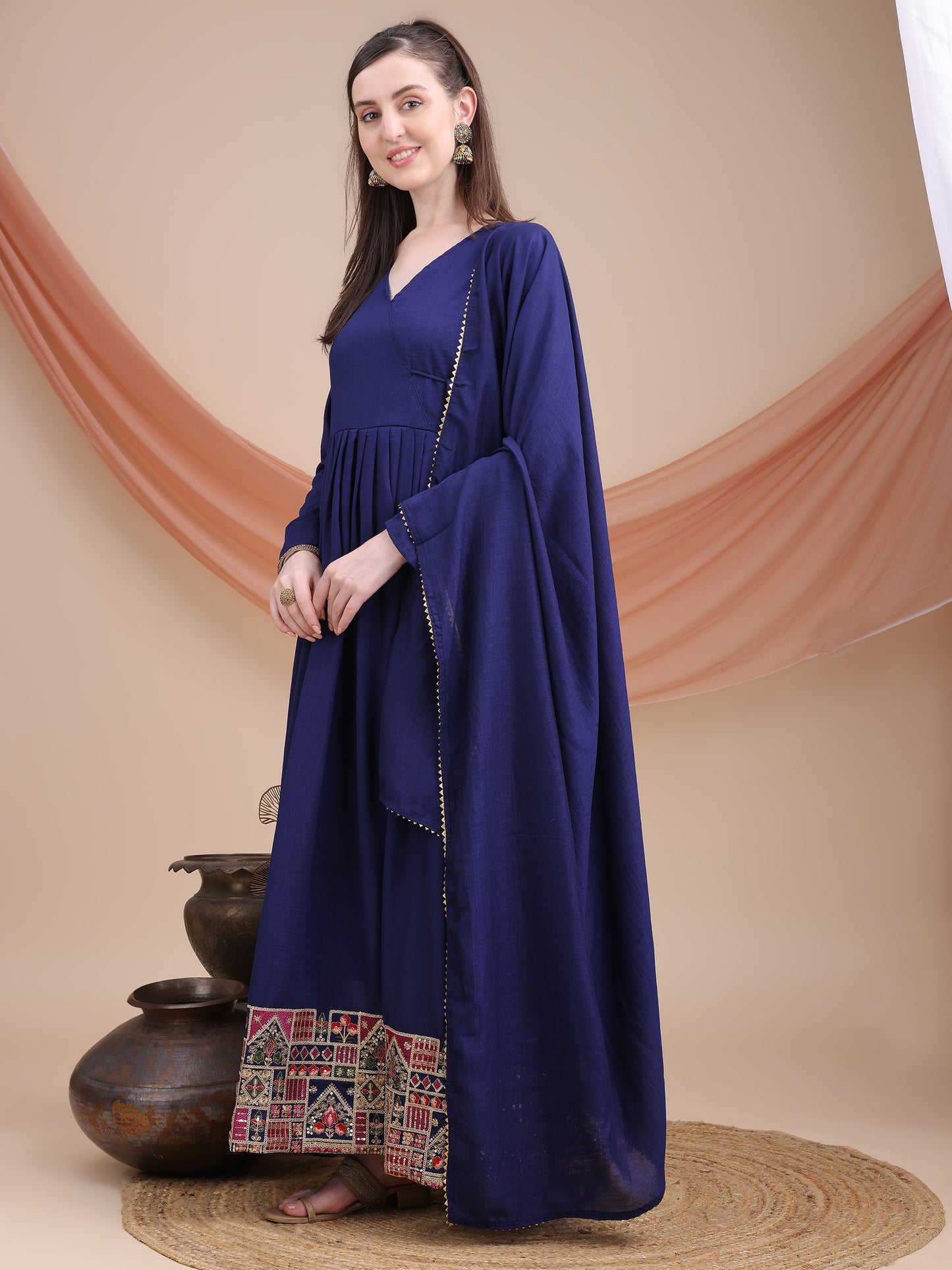 woman Angrakha style anarkali kurta with dupatta suit