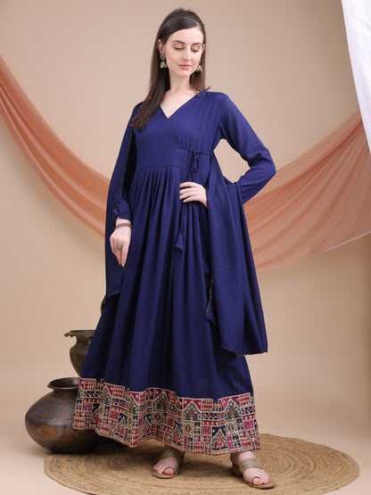 woman Angrakha style anarkali kurta with dupatta suit