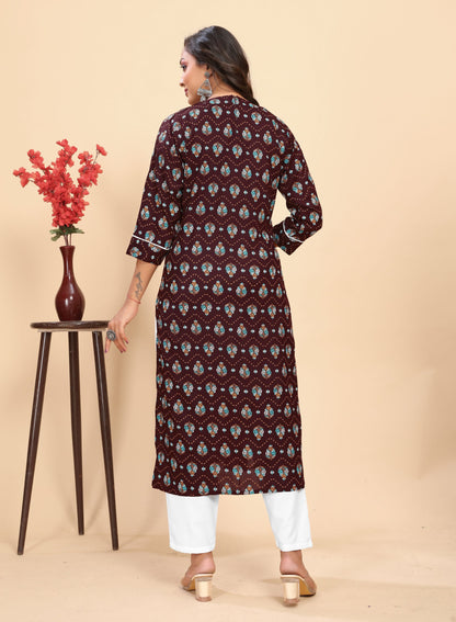 Brown Block Printed Kurta Trouser set