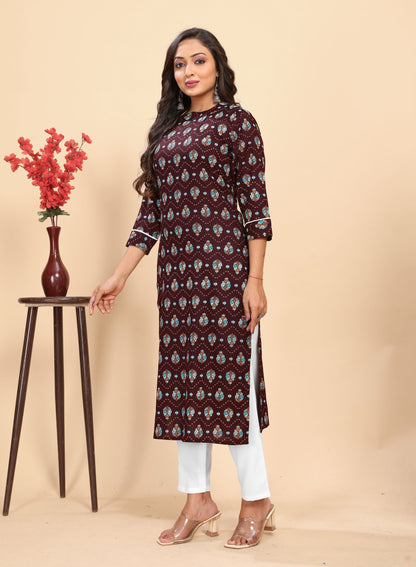 Brown Block Printed Kurta Trouser set