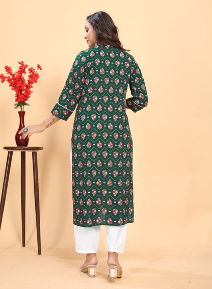 : Green Block Printed Kurta Trouser set