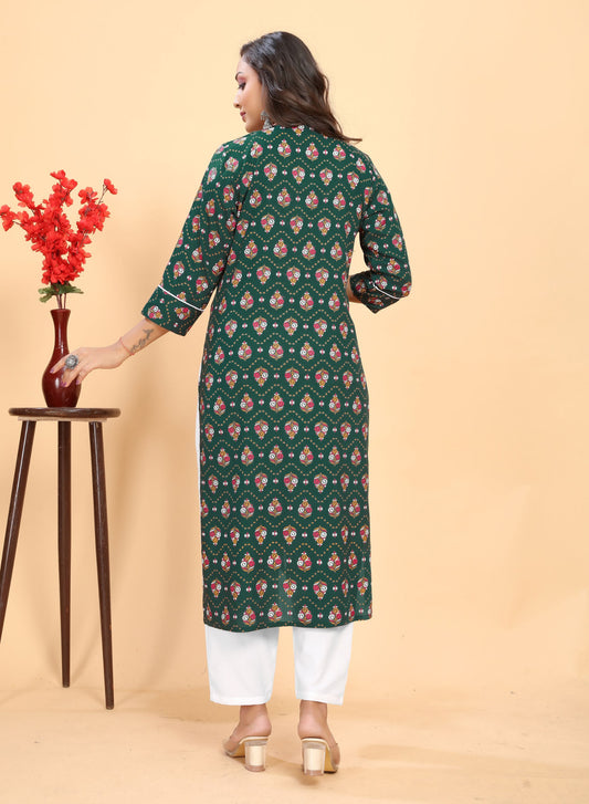 : Green Block Printed Kurta Trouser set
