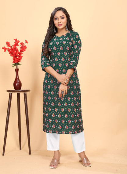 : Green Block Printed Kurta Trouser set