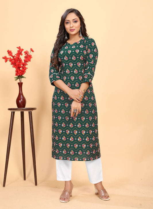 Green Block Printed Kurta Trouser set