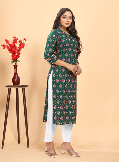: Green Block Printed Kurta Trouser set