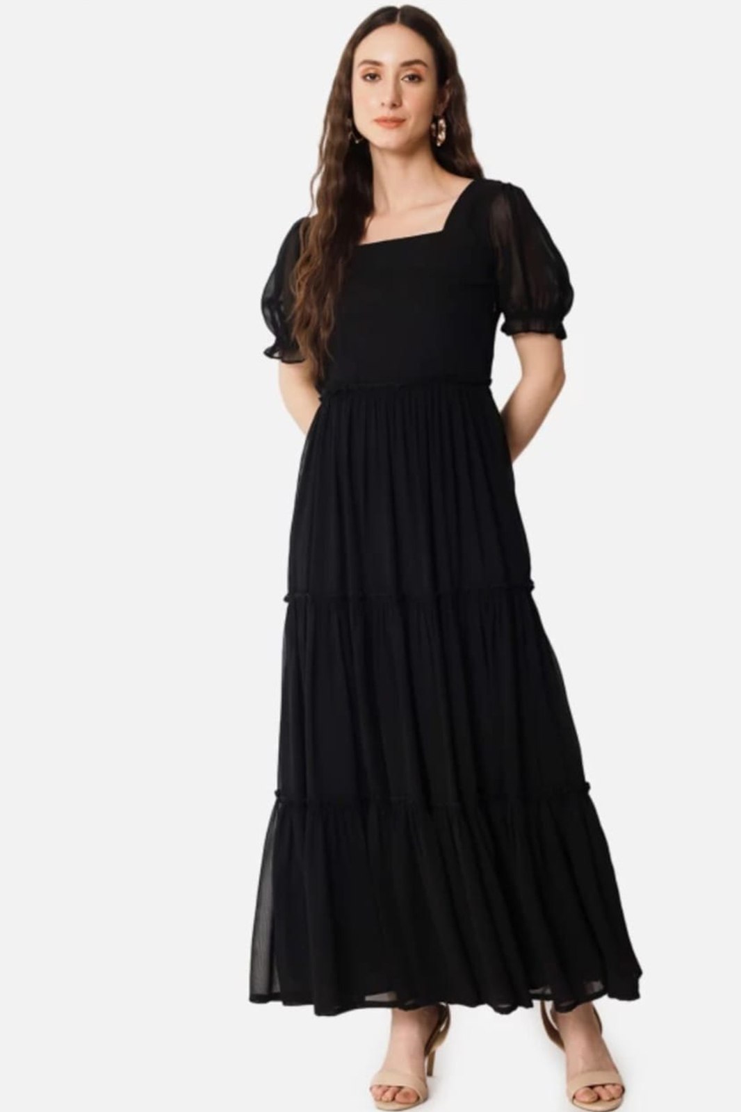 Fancy Black Georgette  flare dress