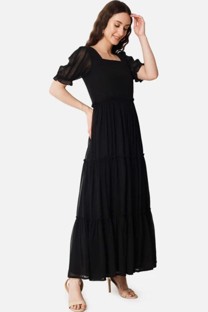 Fancy Black Georgette  flare dress