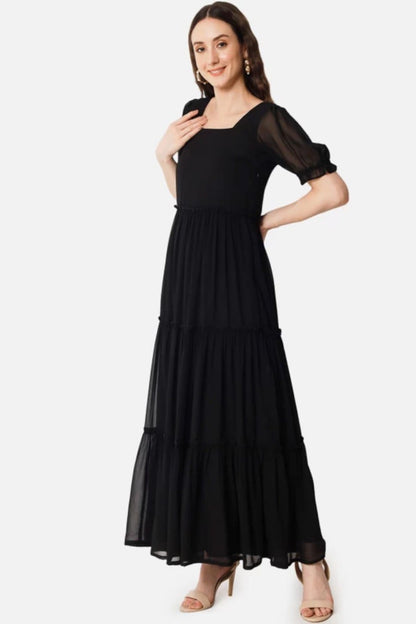 Fancy Black Georgette  flare dress