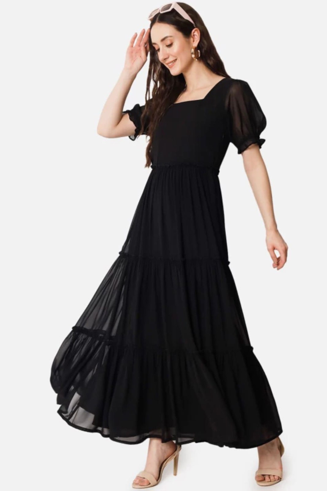 Fancy Black Georgette  flare dress