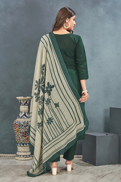 Green Plain Kurta Pant with Dupatta suit
