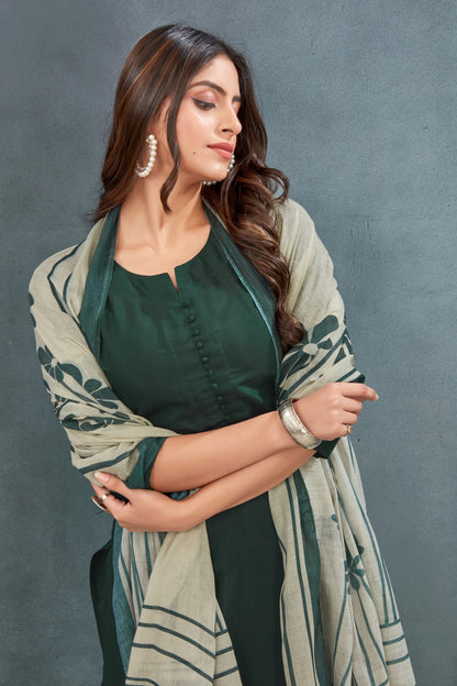 Green Plain Kurta Pant with Dupatta suit