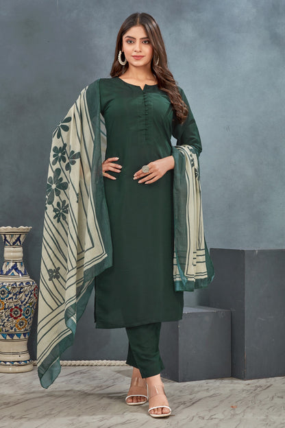 Green Plain Kurta Pant with Dupatta suit