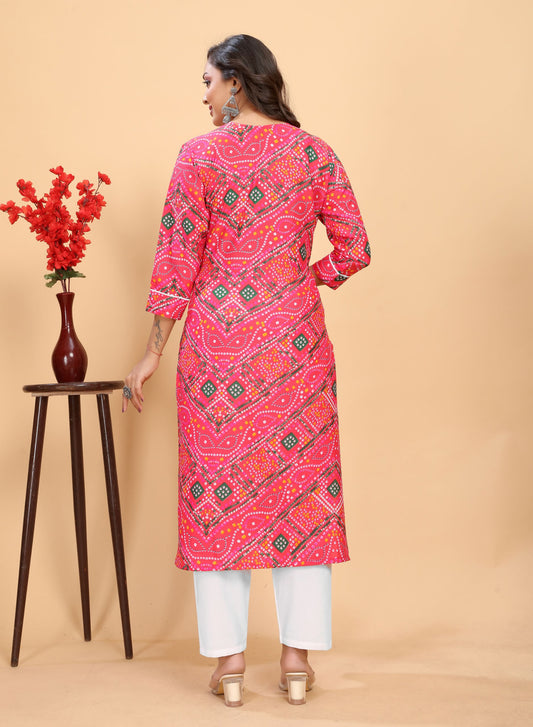 Pink Printed Straight Kurta-pant