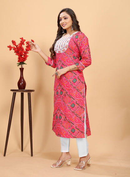Pink Printed Straight Kurta-pant