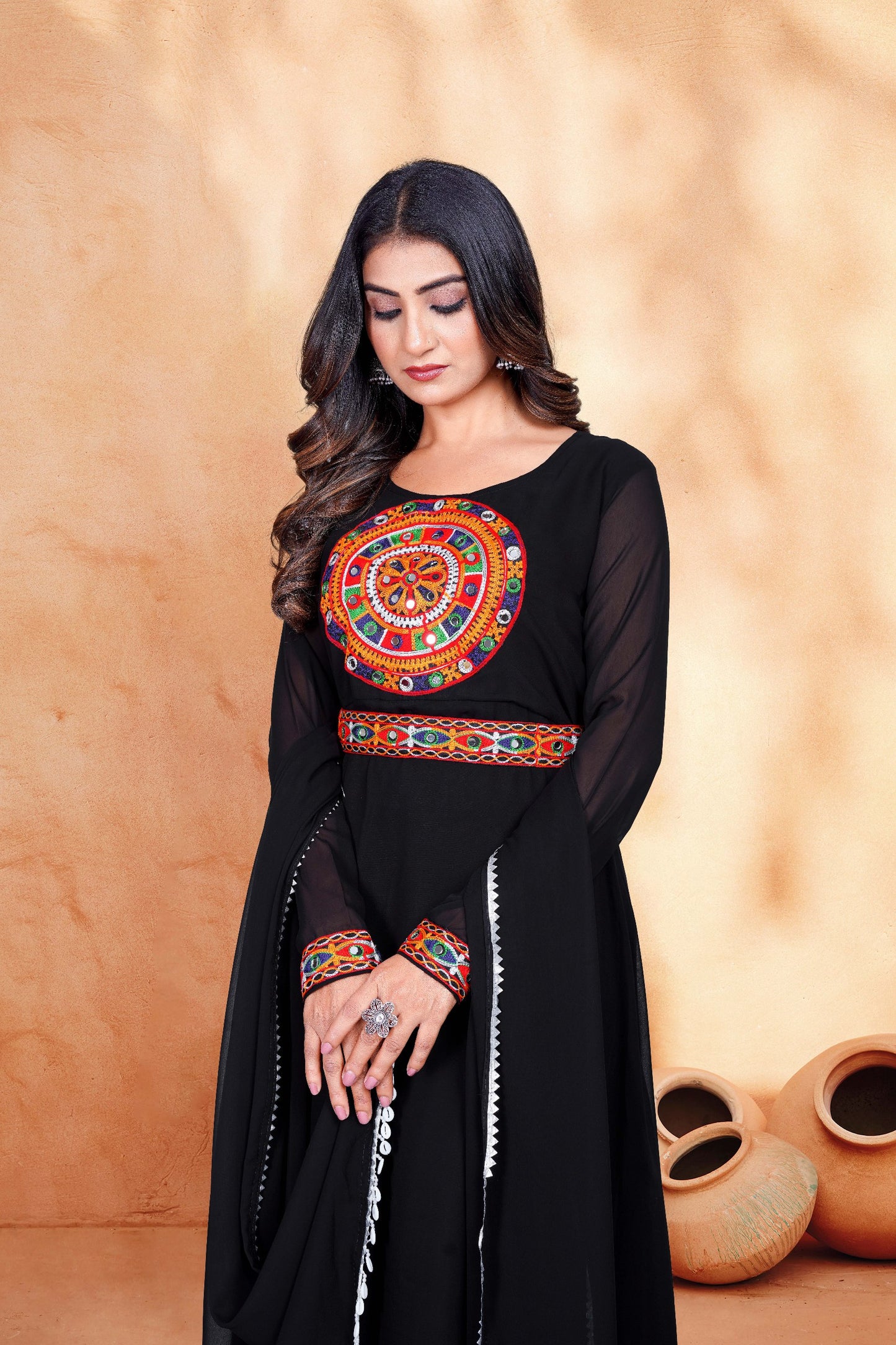 Black Embroidery kurta with dupatta