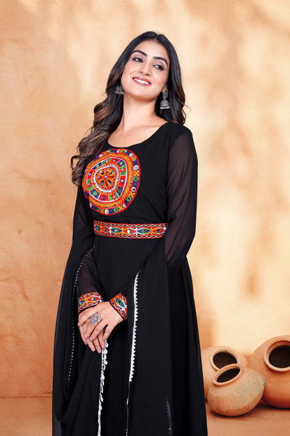 Black Embroidery kurta with dupatta