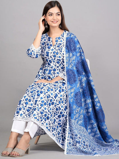 Heavy Cotton Kurti with pant & Dupatta