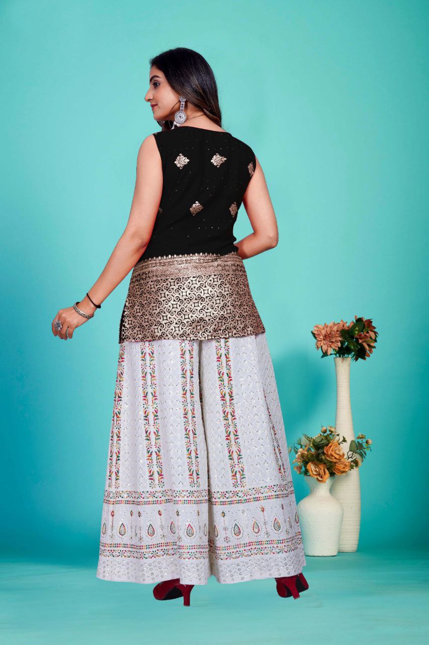 Black Sleeveless with Golden Zari Work top