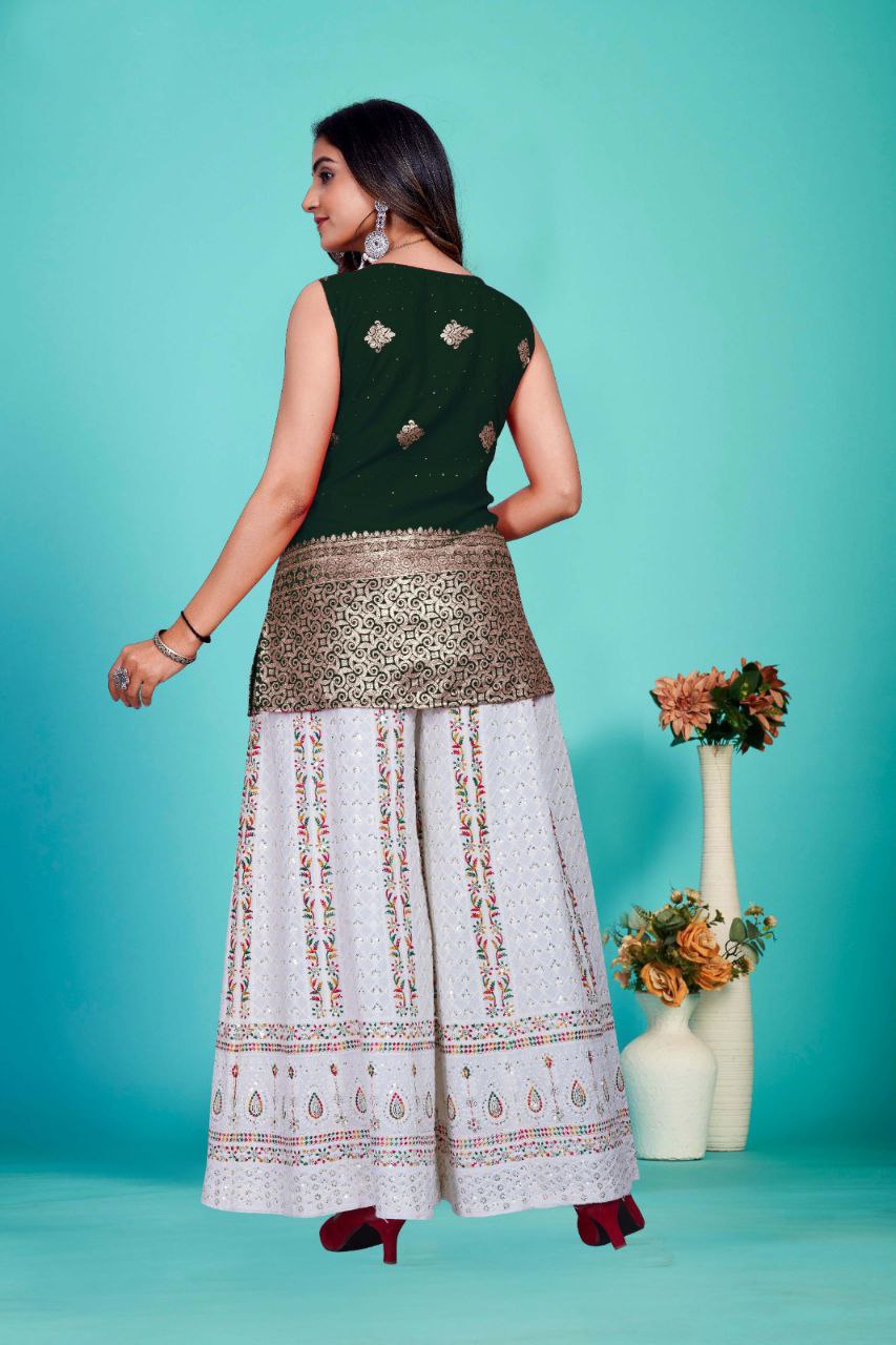 Deep Green Sleeveless with Golden Zari Work top