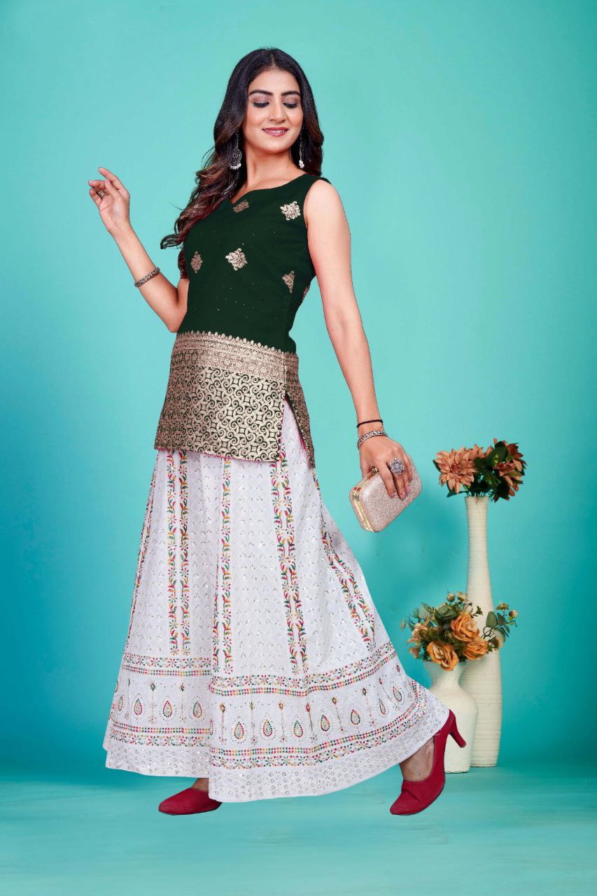 Deep Green Sleeveless with Golden Zari Work top