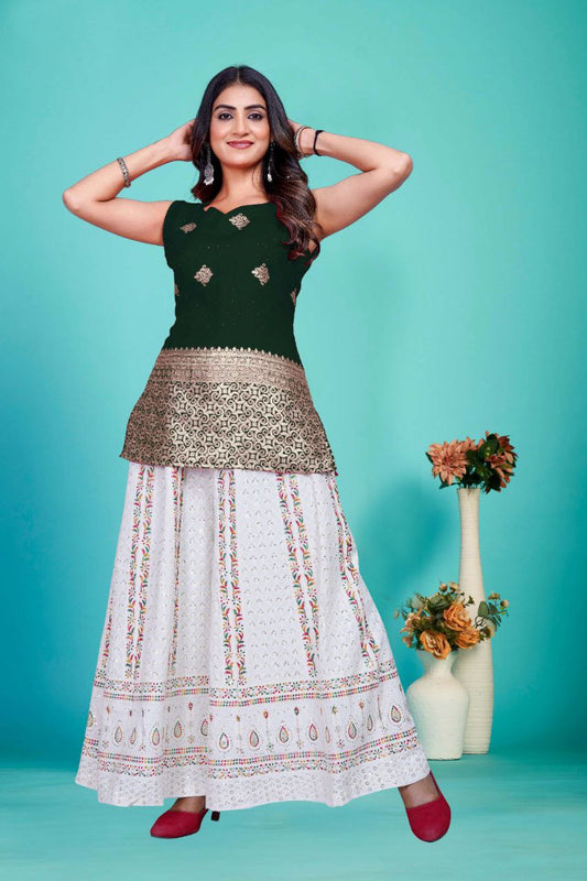 Deep Green Sleeveless with Golden Zari Work top