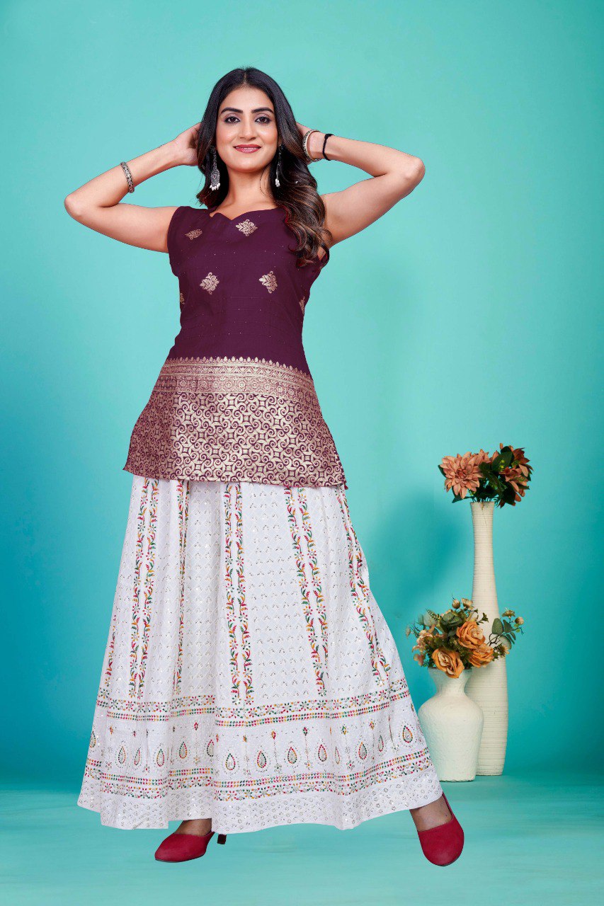 deep wine Sleeveless with Golden Zari Work top
