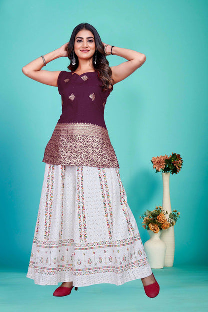 deep wine Sleeveless with Golden Zari Work top