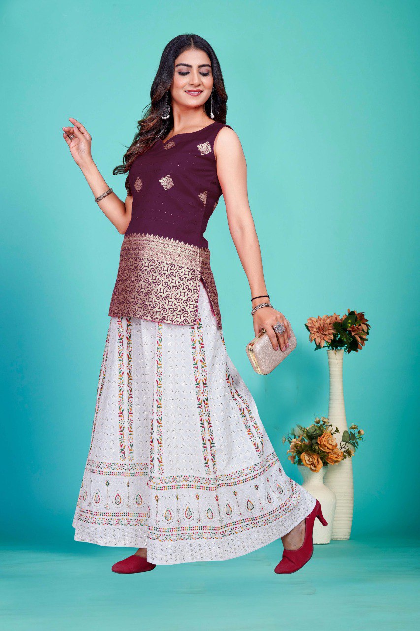 deep wine Sleeveless with Golden Zari Work top