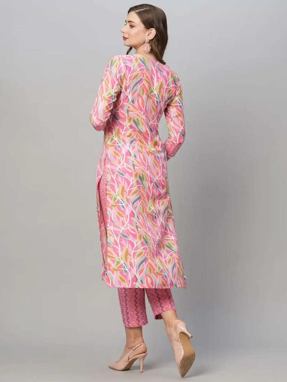 Pink Cotton Printed Straight Kurta-pant