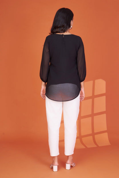 Casual Black Georgette Tunic Top