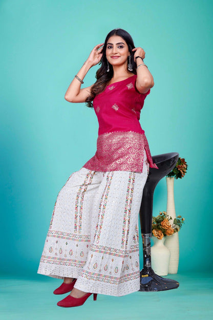 Pink Sleeveless with Golden Zari Work top
